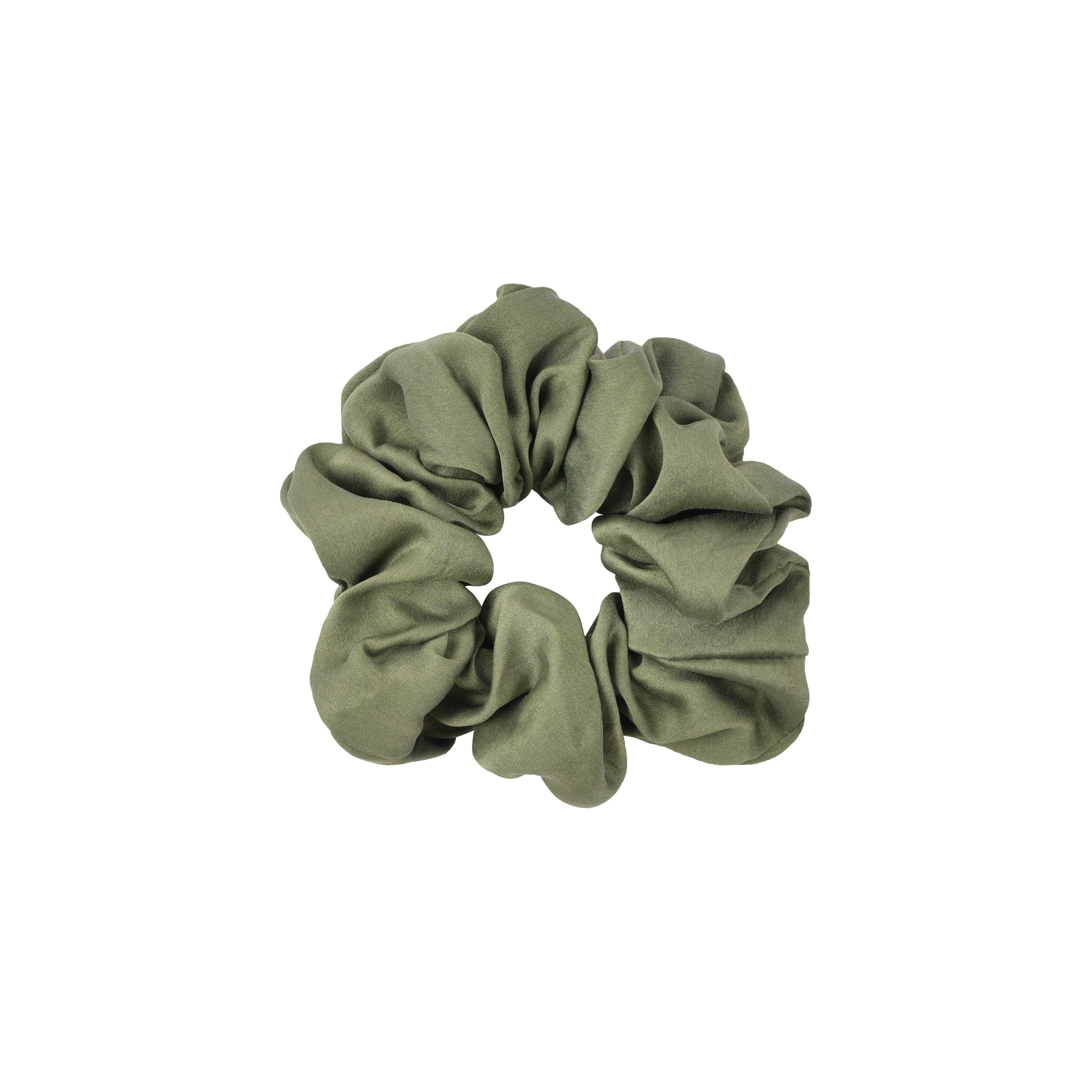 Plant-dyed mulberry silk scrunchie in Bark color, gentle on hair