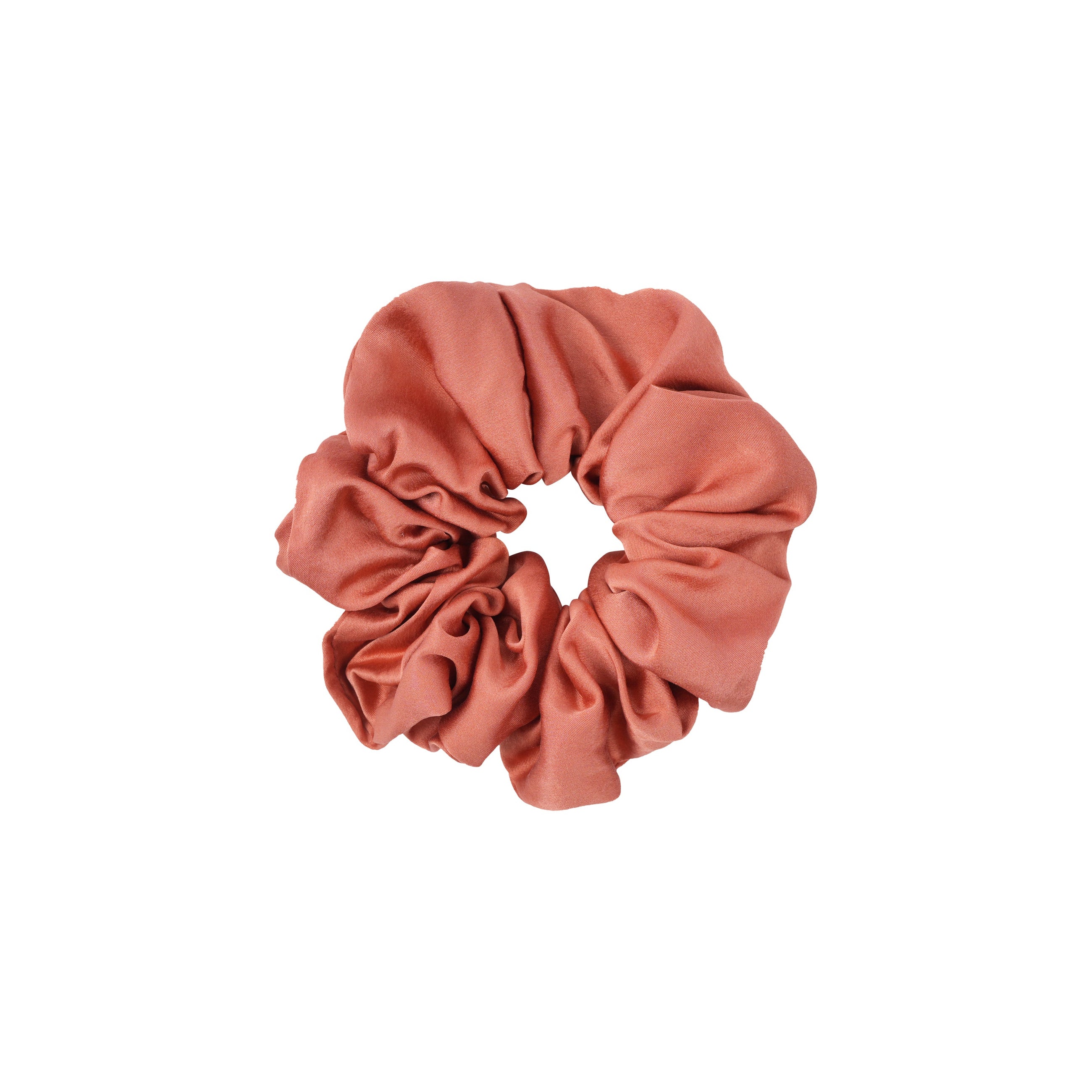 Plant-dyed mulberry silk scrunchie in Saffron color, gentle on hair