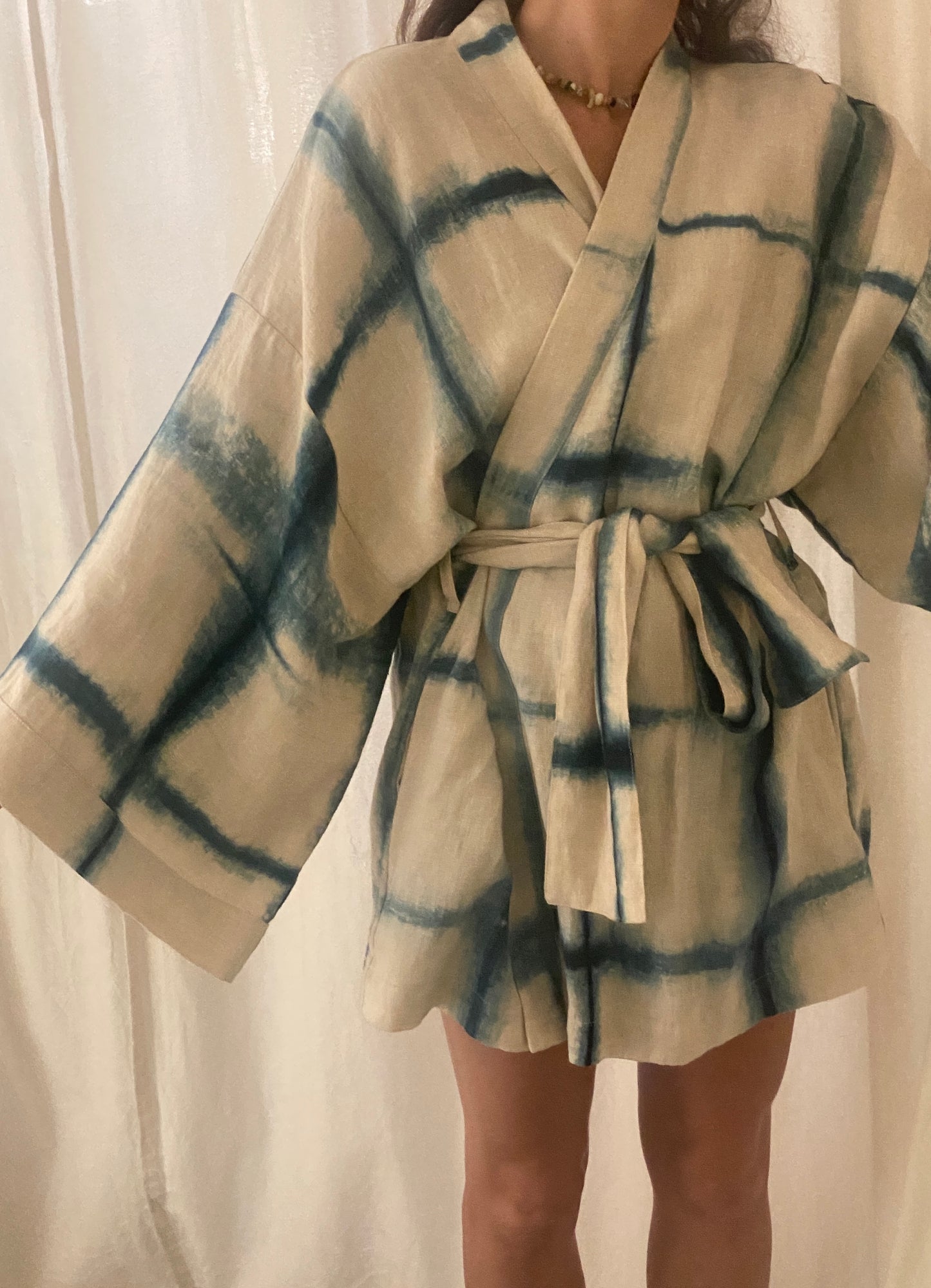 Shibori Linen Indigo Kimono