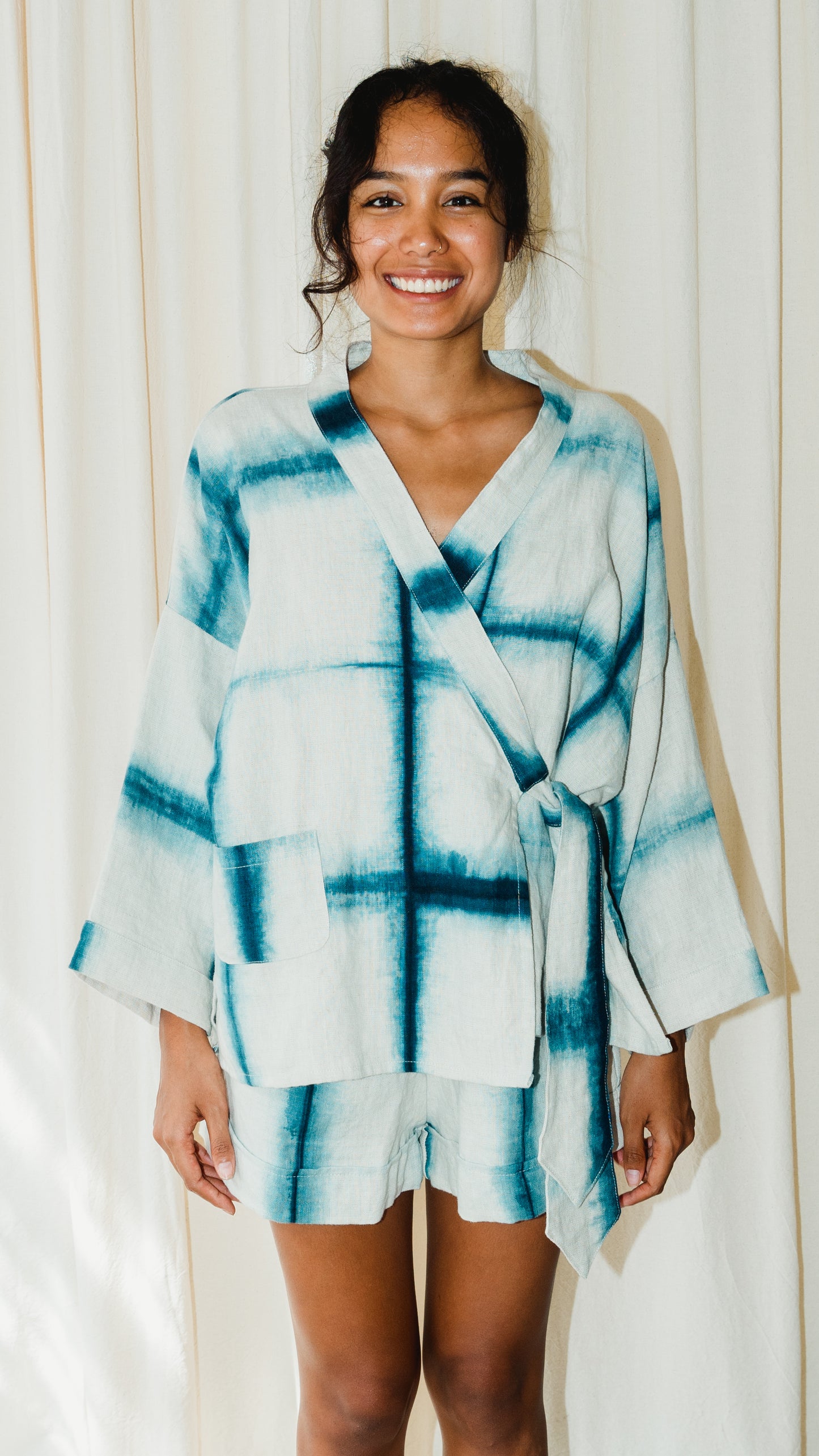 Linen Shibori Mini Kimono