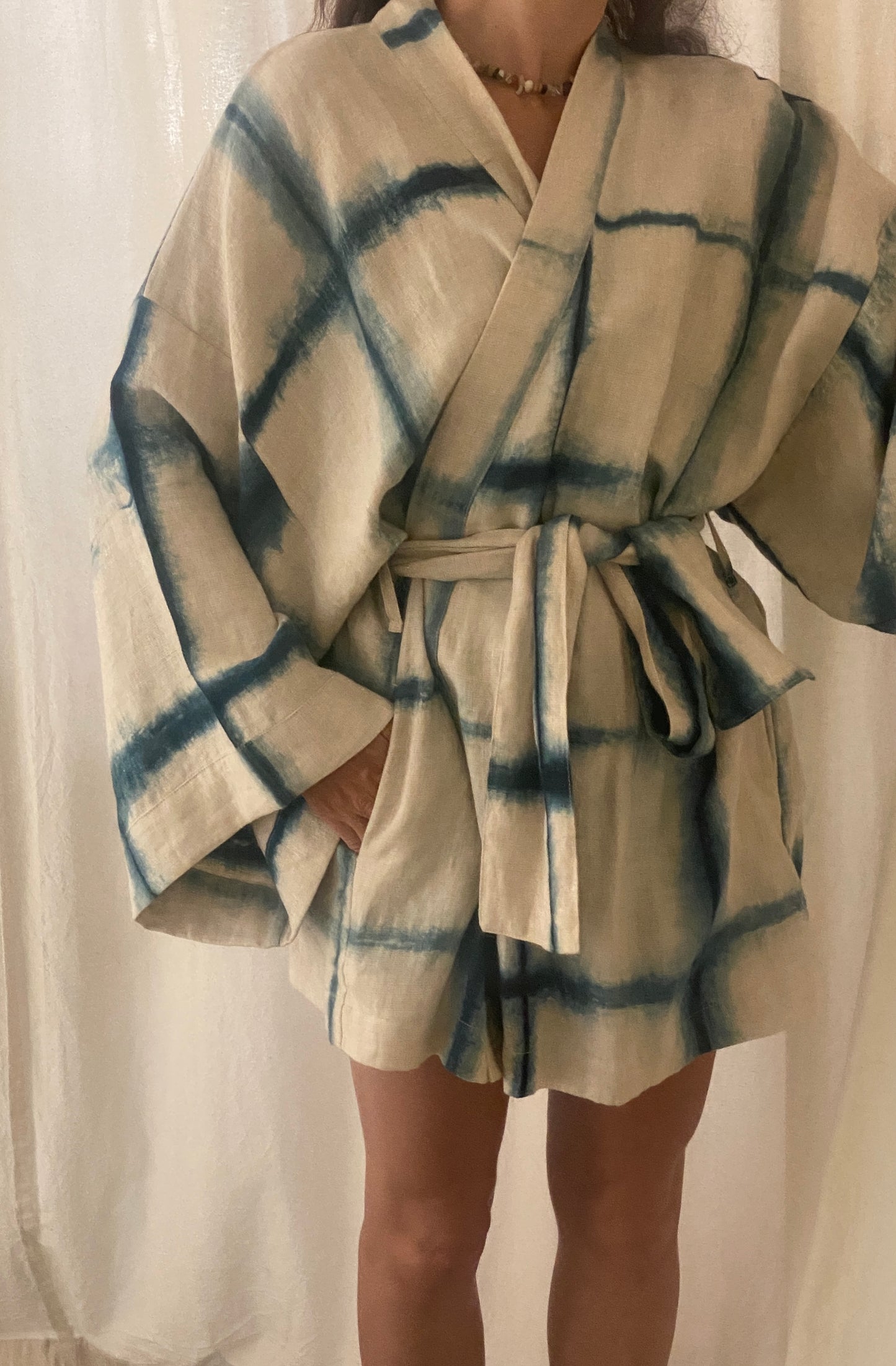 Shibori Linen Indigo Kimono