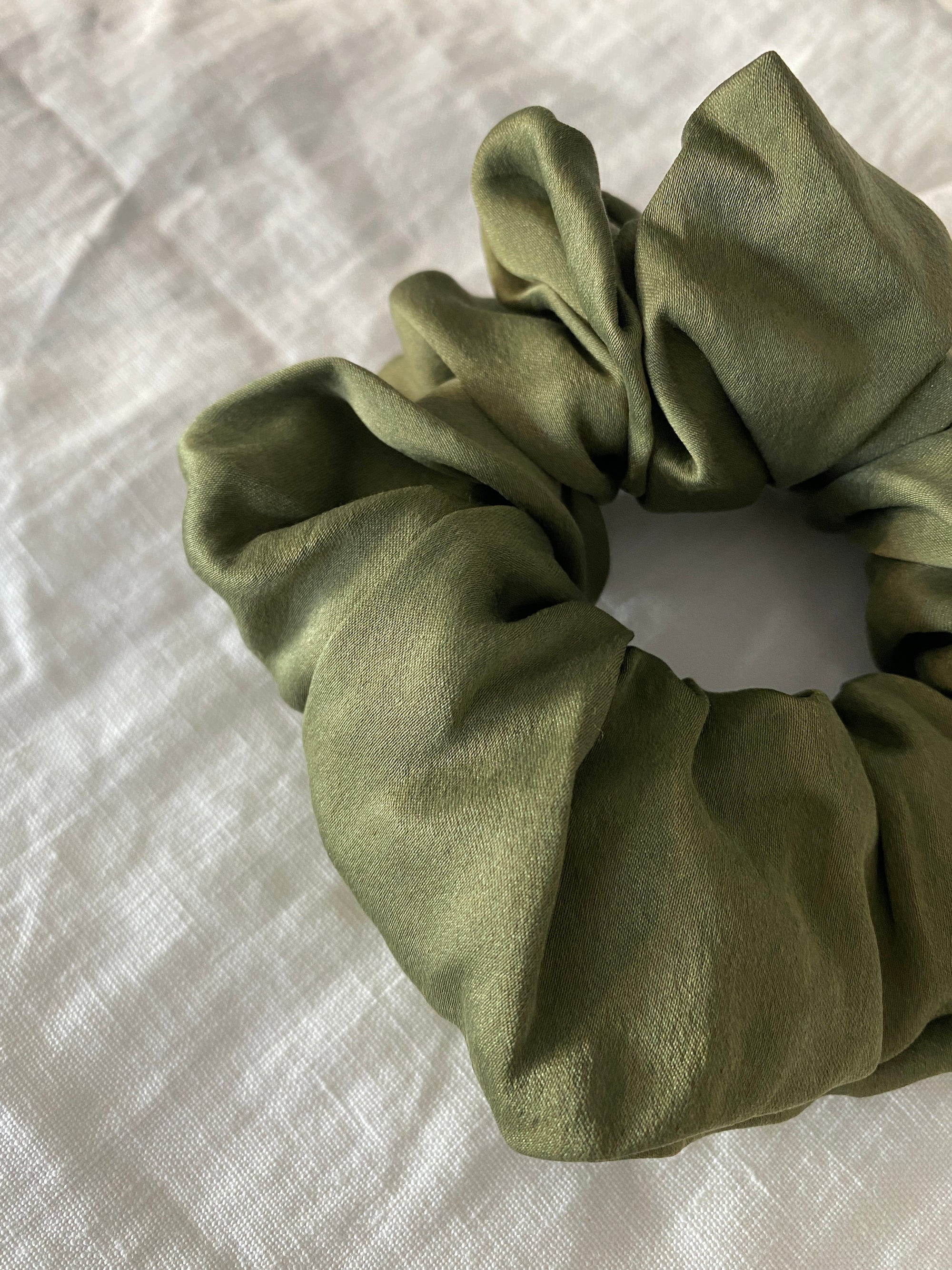 Olive Green Scrunchie in Pure Mulberry Silk