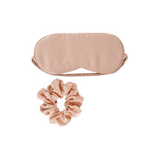 Plant-dyed mulberry silk sleep mask and scrunchie in Orchid color, handmade in Bali