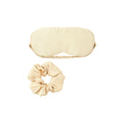 Plant-dyed mulberry silk sleep mask and scrunchie in Vanilla color, handmade in Bali