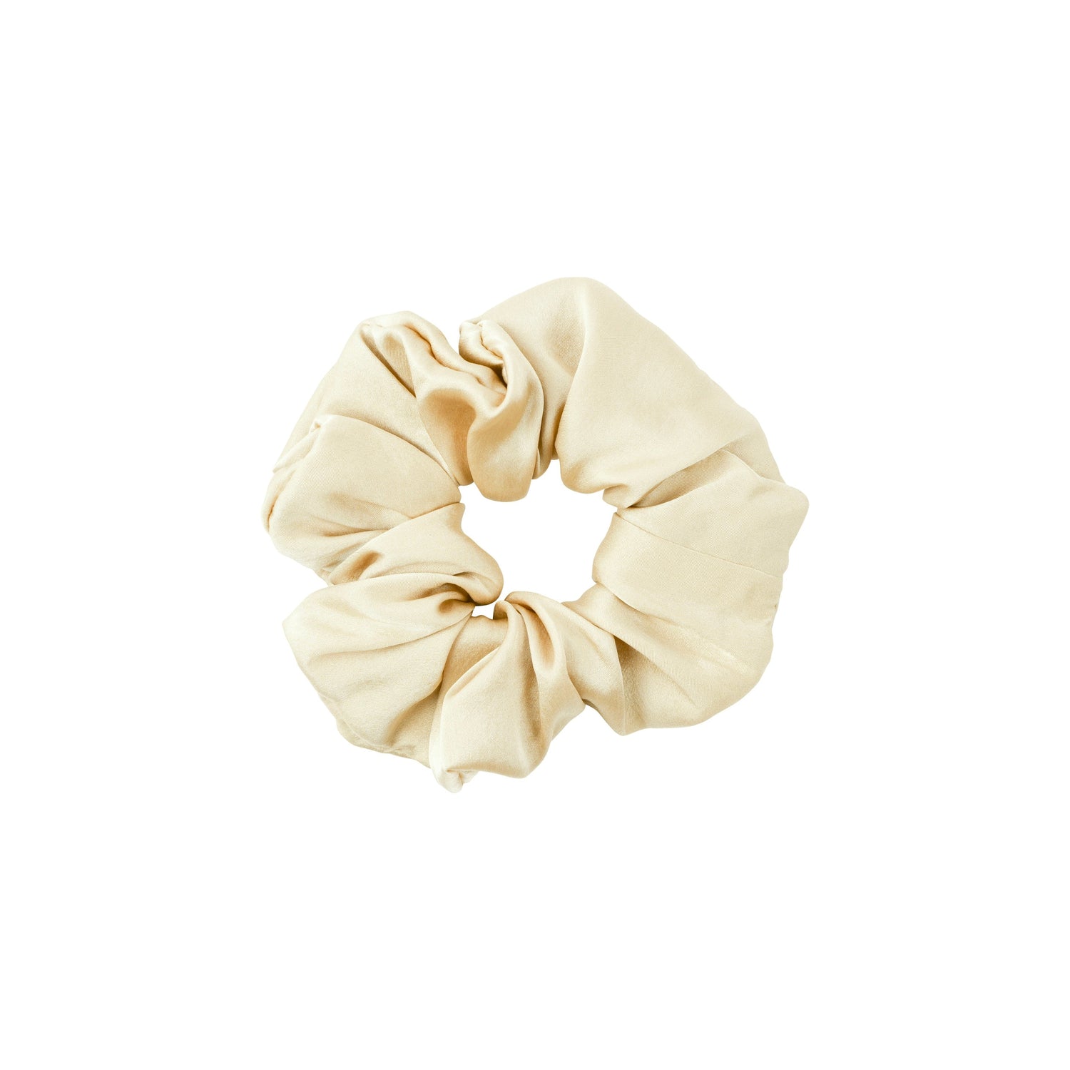 Plant-dyed mulberry silk scrunchie in Vanilla color, gentle on hair