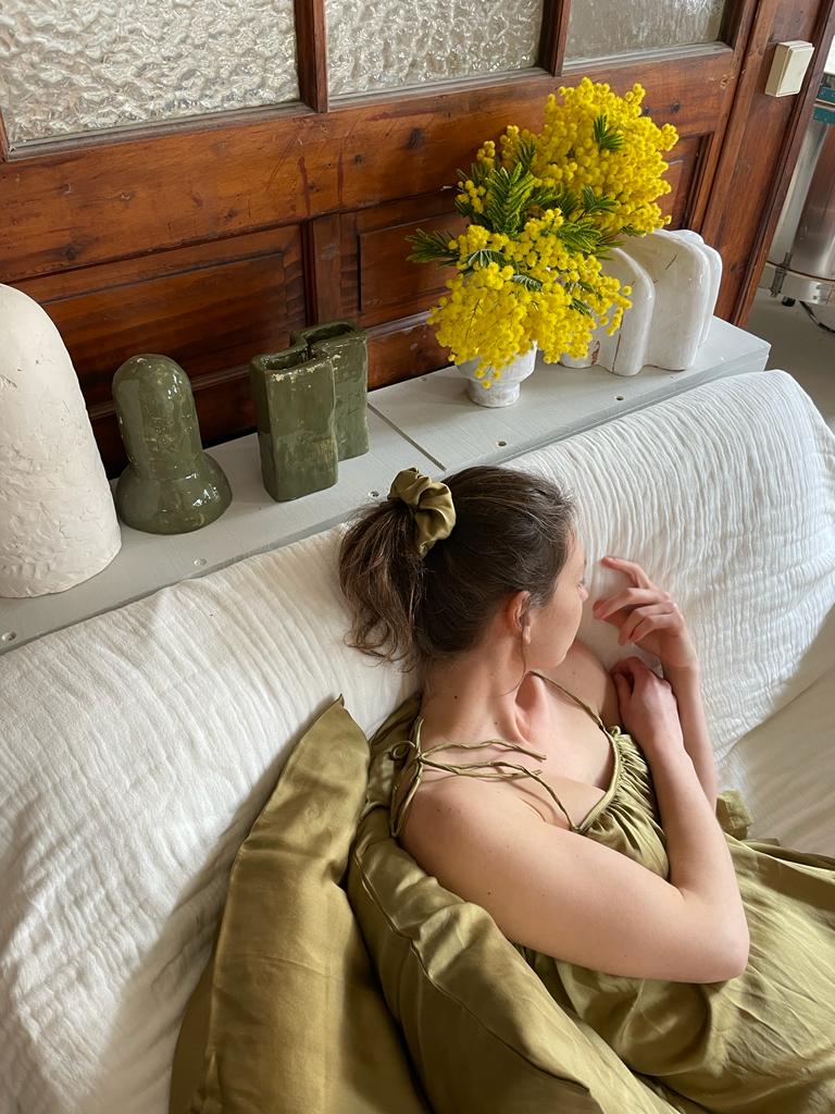 Absinthe Green Scrunchie in Pure Mulberry Silk